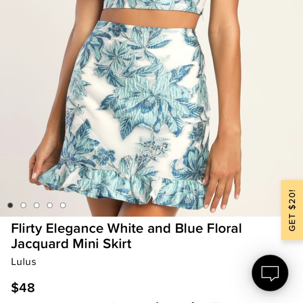 Lulu’s Flirty Elegance White and Blue Floral Jacquard Mini Skirt